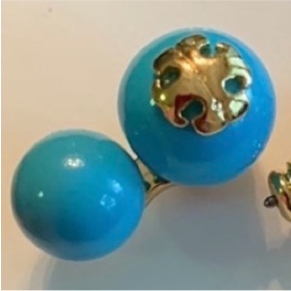 Tory  Burch blue Evie double pearl Logo earrings - Picture 5 of 6